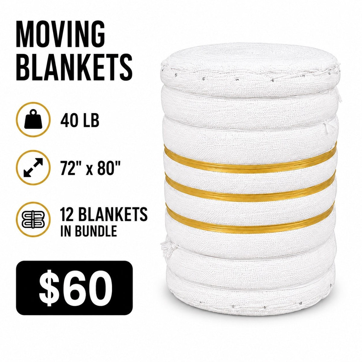 Moving Blankets 72" x 80" – 40 LB | 12 Pack