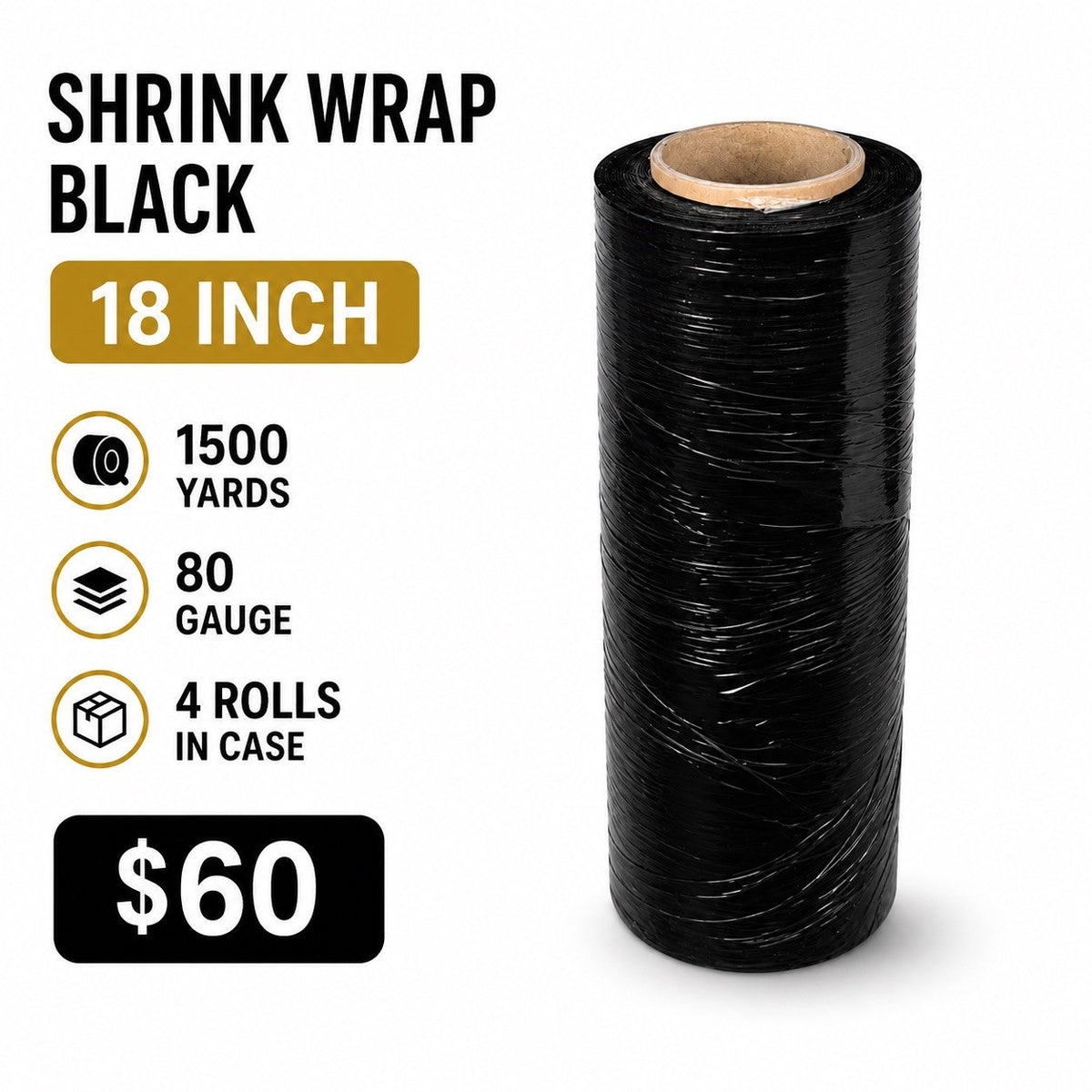 Stretch Wrap 18" x 1500 FT – 80 Gauge | 4 Rolls/Case