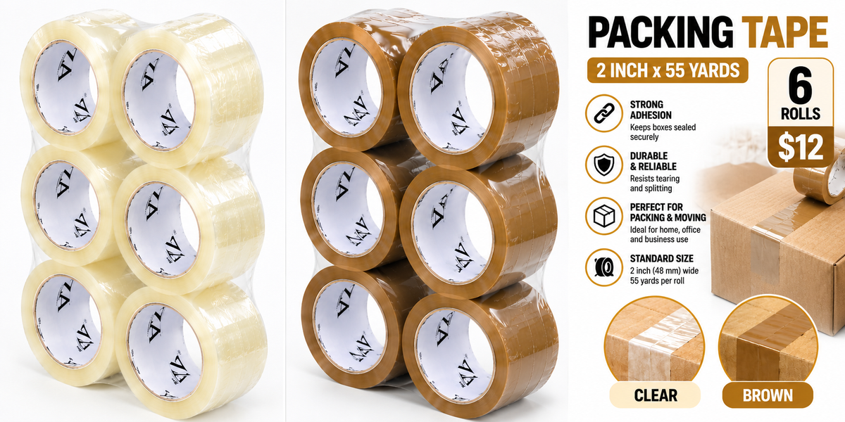 Packing Tape – 2" x 55 Yards | 6 Rolls Pack | Clear or Brown